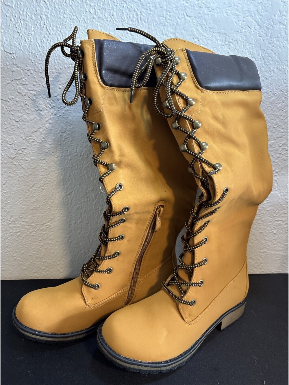 Nature Breeze Women's Lauren-02H Knee High Lace Up Boots Wheat Size 6.5